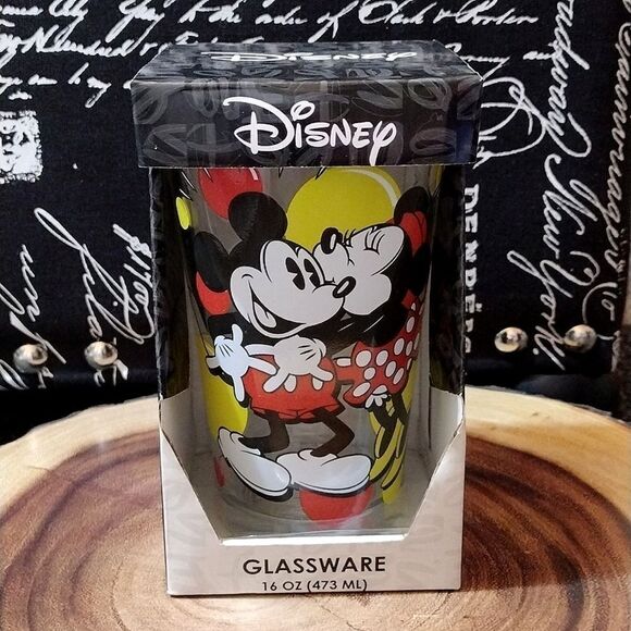 Disney Mickey Minnie Mouse Kiss Print 16oz Pint Glass Tumbler NWT - Picture 9 of 16